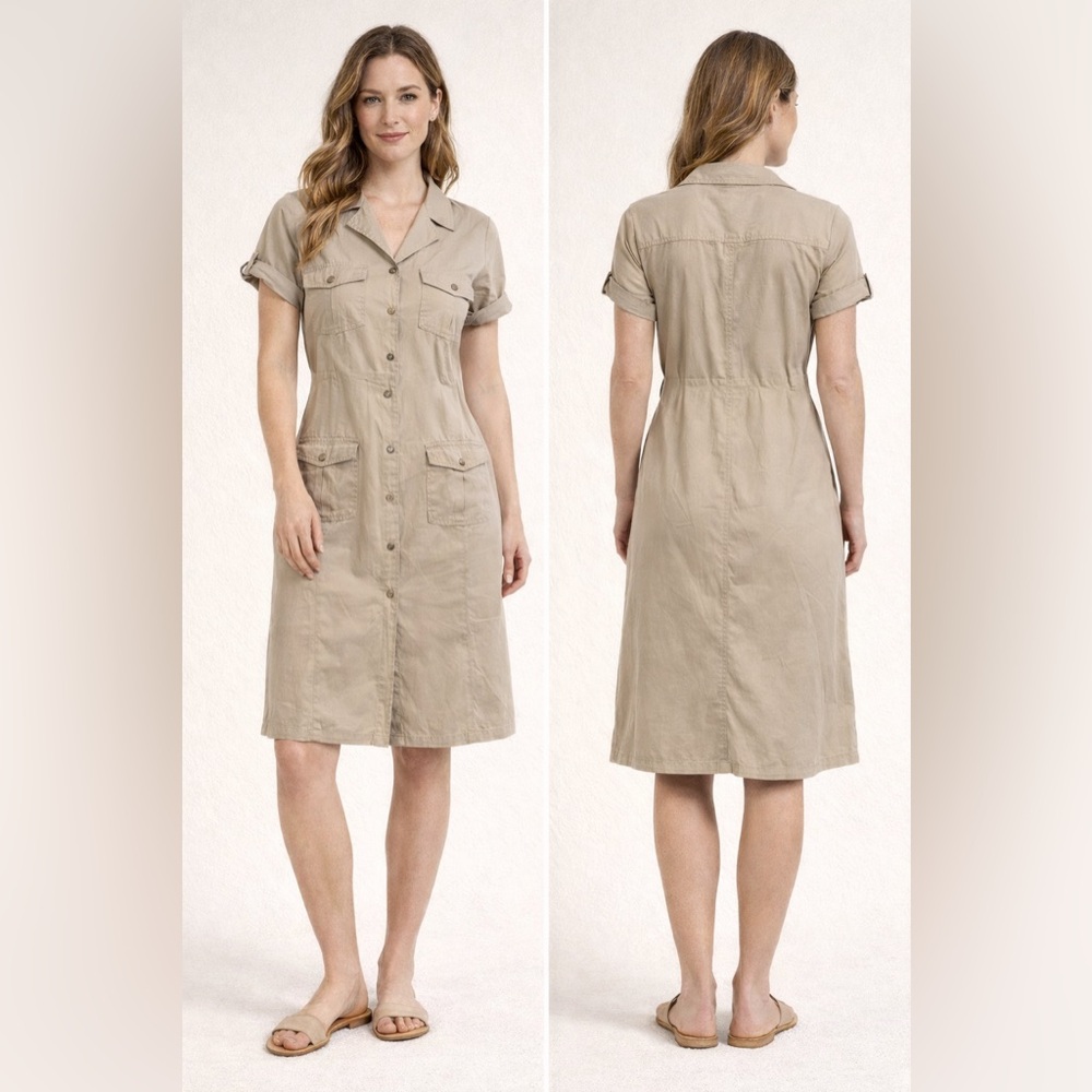 Talbots Khaki Button-Front Midi Shirt Dress
